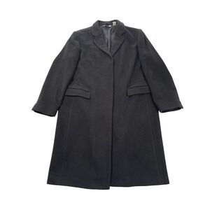 Brooks Brothers 346 Long Coat Womens Large Black Wool Cashmere Overcoat